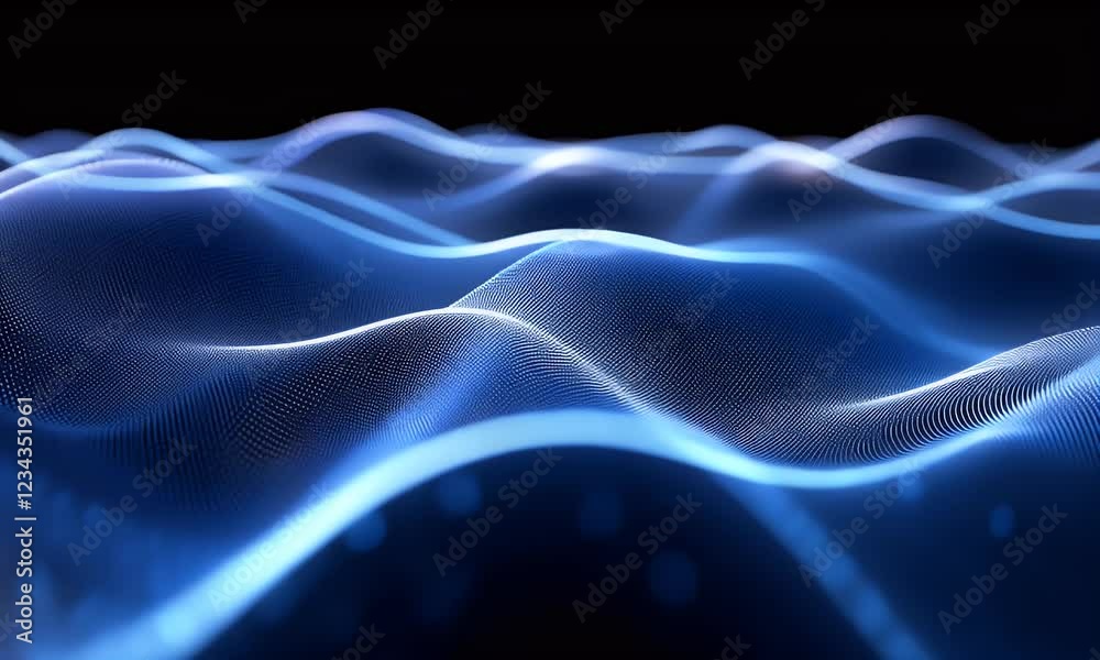 Abstract blue wave data flow, dark background, digital tech Abstract blue wave data flow, dark background, digital tech