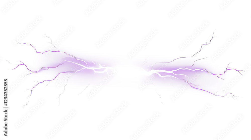 purple thunder lightning on white and transparent background. Generative AI. purple thunder lightning on white and transparent background. Generative AI.
