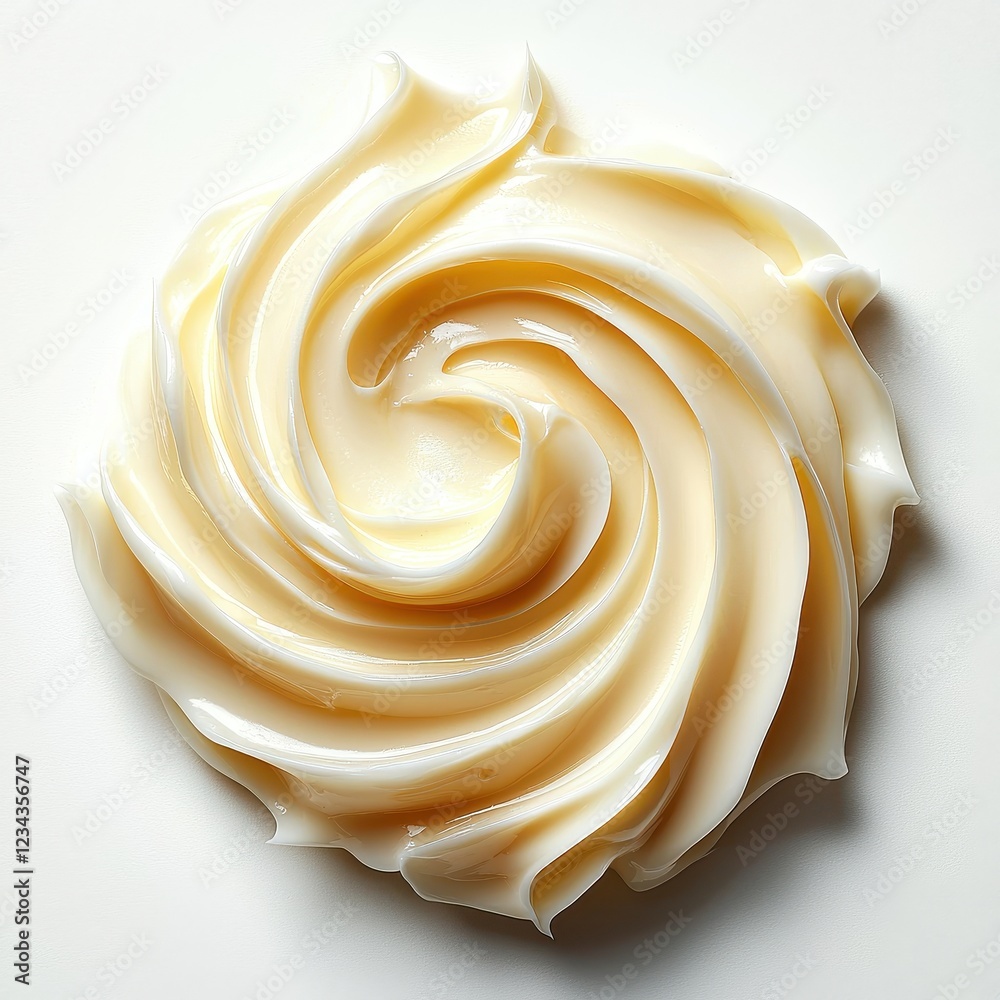 Close-up of luxurious cream swirl texture against white background Close-up of luxurious cream swirl texture against white background