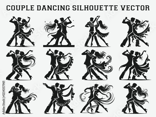 Elegant Dance Couple Silhouette Tango Ballroom Dancing Clipart Vector Illustration