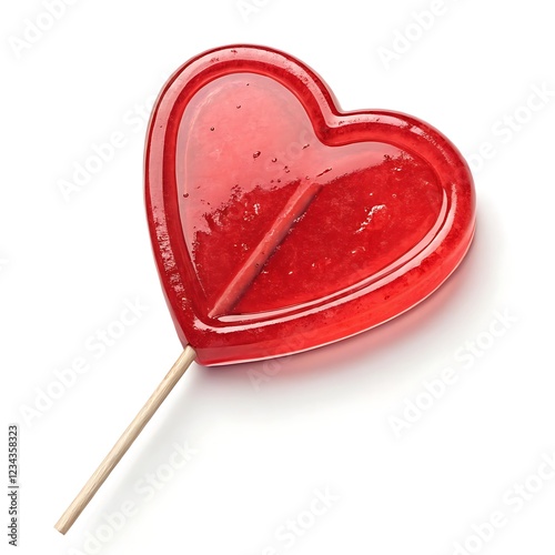 Red heart shaped lollipop isolated on white Background