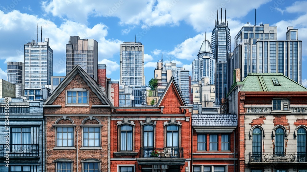 Fototapeta premium Cityscape: A Blend of Old and New Architecture