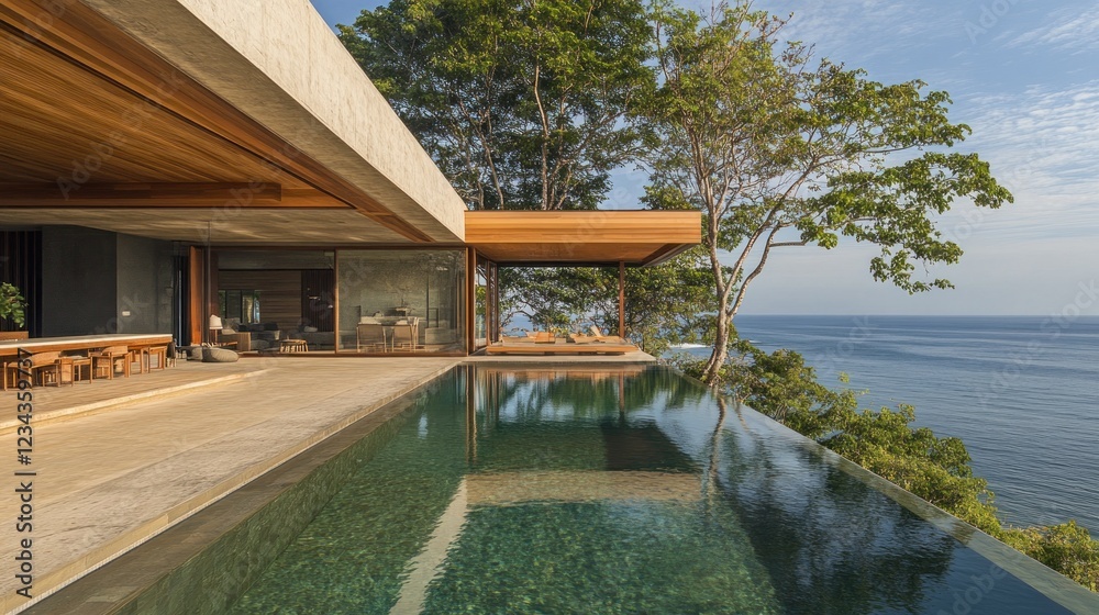 Fototapeta premium Luxury Cliffside Villa with Infinity Pool and Ocean View