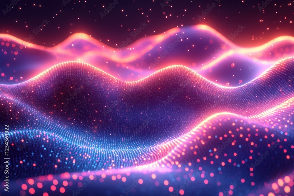 Fototapeta premium Abstract digital waves with glowing particles in vibrant colors.