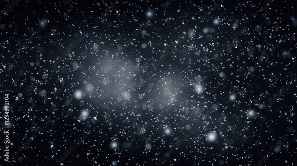Obraz premium White Snowflakes Floating Gently in a Black Background with Bokeh Effect Creating a Dreamy and Serene Atmosphere