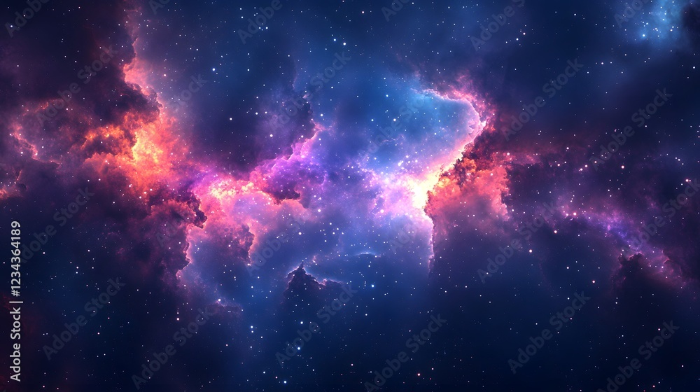 Galaxy with Colorful Nebula and Bright Stars, Deep Universe Background Galaxy with Colorful Nebula and Bright Stars, Deep Universe Background