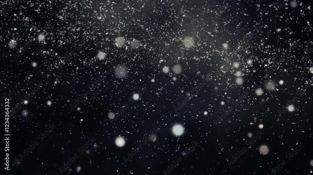 Obraz premium Beautiful Bokeh Effect of White Snow Floating Gracefully on Dark Black Background for Elegant Seasonal and Winter Themed Designs