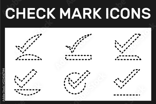 check mark dotted line icons , tick icon, good sign