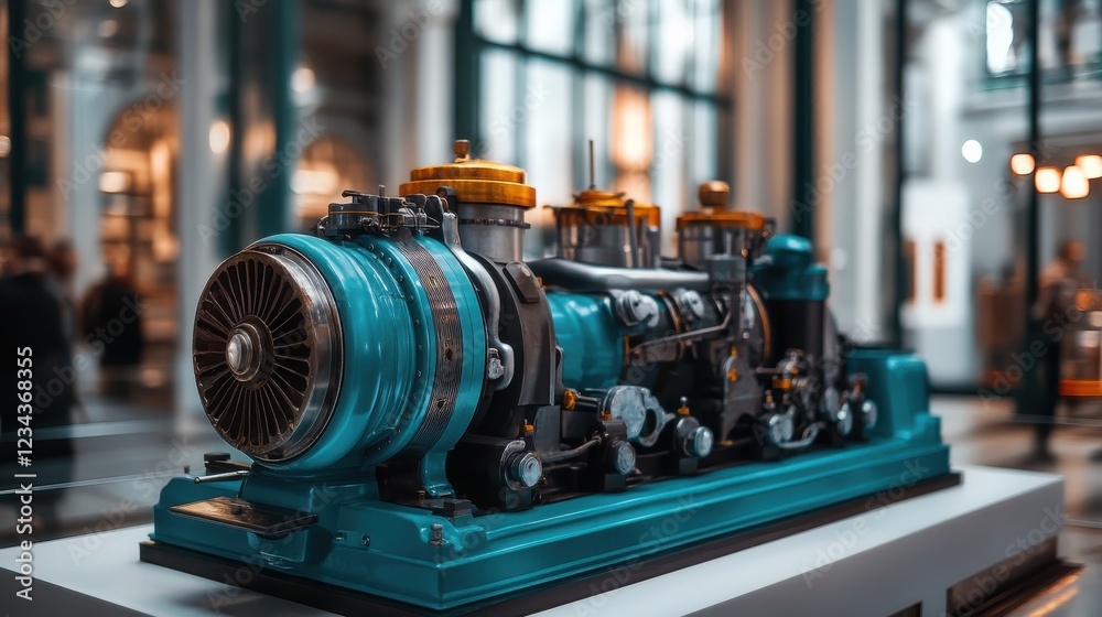 A steam-powered machine from the industrial revolution era in a museum. A steam-powered machine from the industrial revolution era in a museum.