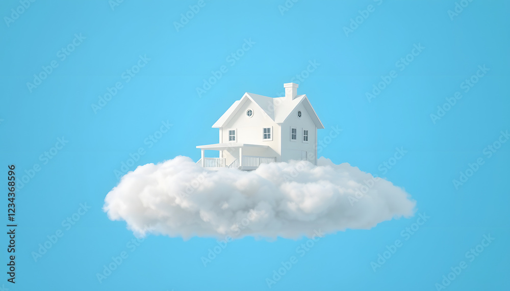 3d rendering of white private house on top of white cloud with blue background , with white tonespng 3d rendering of white private house on top of white cloud with blue background , with white tonespng