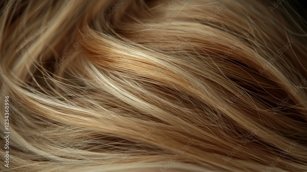 Naklejka premium Blonde Hair Closeup Soft Texture and Shine on Dark Background
