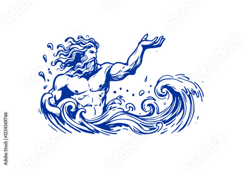 Poseidon hand drawn sketch vector