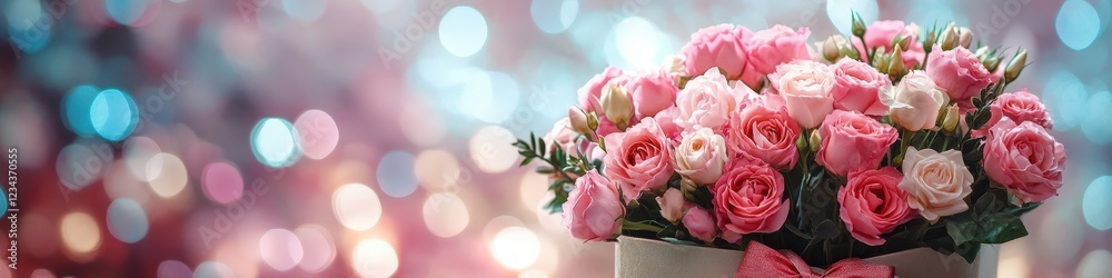 Fototapeta premium bouquet of flowers in a gift box. Selective focus