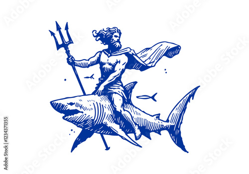 Poseidon hand drawn sketch vector