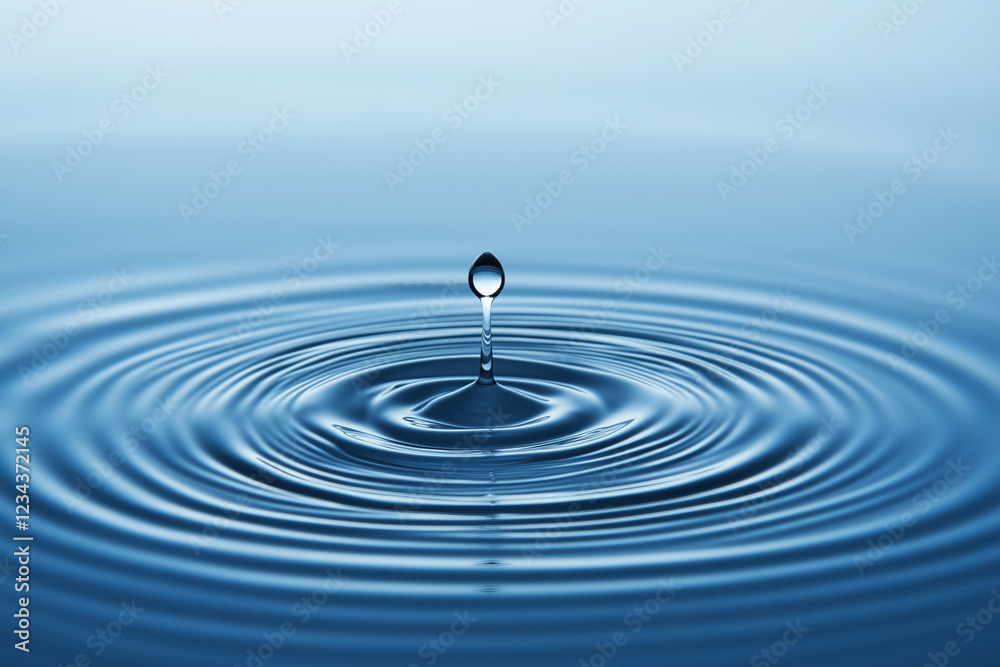 Water droplet falls into a calm surface, creating a high speed splash with circular ripples. Water droplet falls into a calm surface, creating a high speed splash with circular ripples.