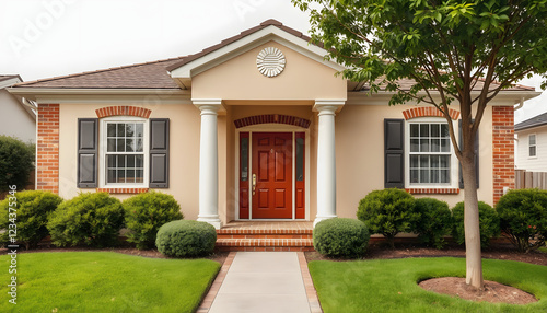 Wallpaper Mural Beautiful curb appeal of beige house with red brick trim , with white tonespng Torontodigital.ca