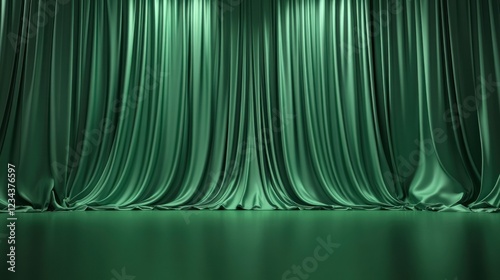 Elegant green velvet curtains on a stage.