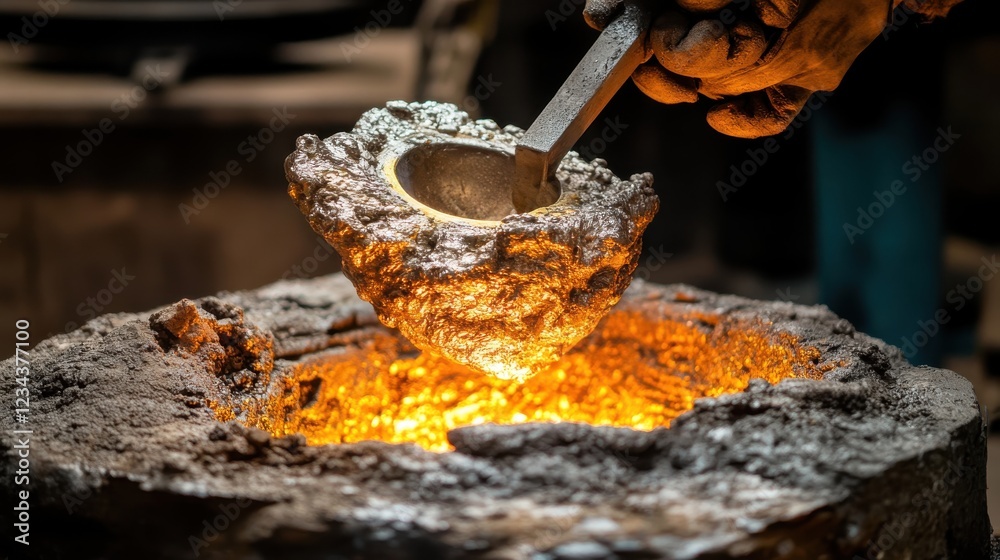Fototapeta premium A steel manufacturing plant with molten metal being poured.