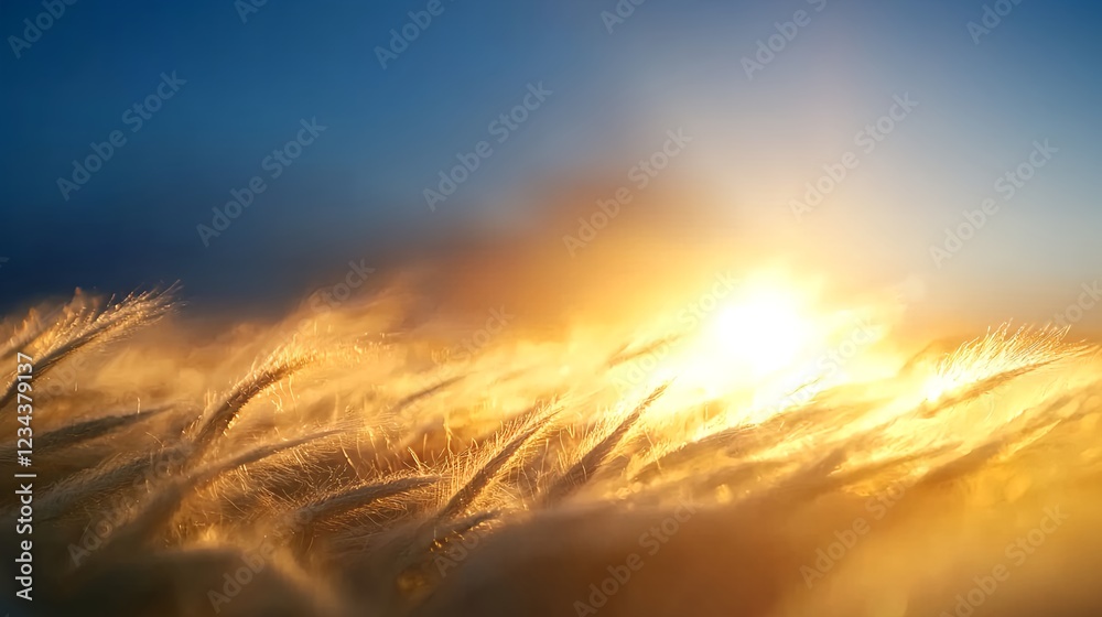 Fototapeta premium Golden Grass Field at Sunset