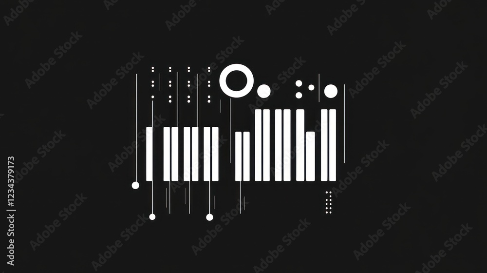 Obraz premium Abstract minimalist geometric design with white shapes on black background.