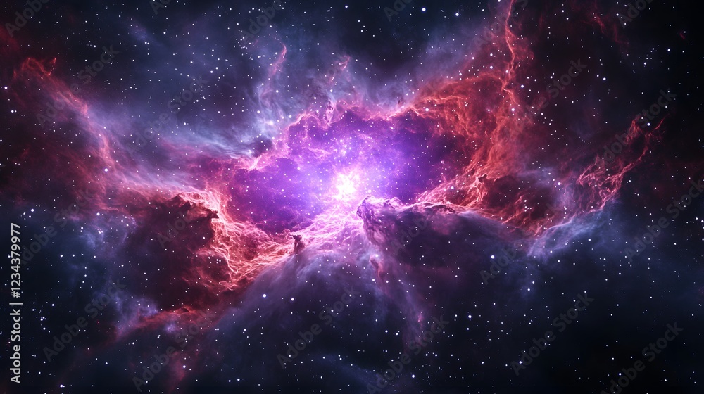 Deep Space Nebula with Vibrant Pink and Purple Cosmic Clouds, Galactic Background Deep Space Nebula with Vibrant Pink and Purple Cosmic Clouds, Galactic Background