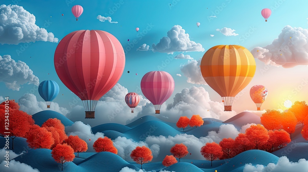Fototapeta premium An epic hot air balloon race comes alive in vibrant flat design storytelling