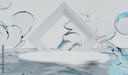 retro-future y2k 2000s frutiger aero aqua web 2.0 gloss with stage podium for product display showcase, 3d illustration rendering abstract background photo