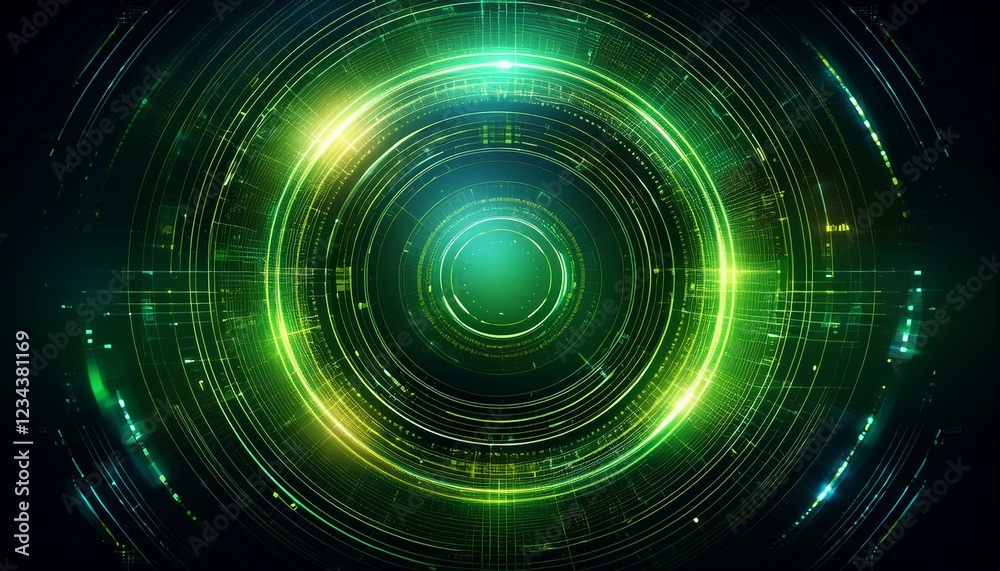 Fototapeta premium Creative digital tech circle on dark background concept with copy space for design