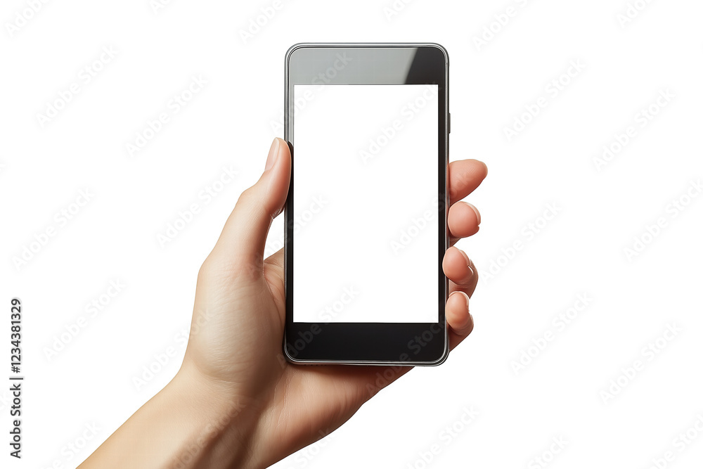A person holding a mobile phone with a blank screen. PNG A person holding a mobile phone with a blank screen. PNG