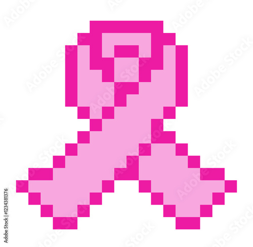 awareness breast cancer pink ribbon in pixel art. concept of volunteer work, women solidarity and treatment severe disease. isolated on stylish background. trendy modern vector illustration. 8 bit