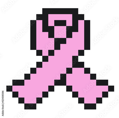 awareness breast cancer pink ribbon in pixel art. concept of volunteer work, women solidarity and treatment severe disease. isolated on stylish background. trendy modern vector illustration. 8 bit
