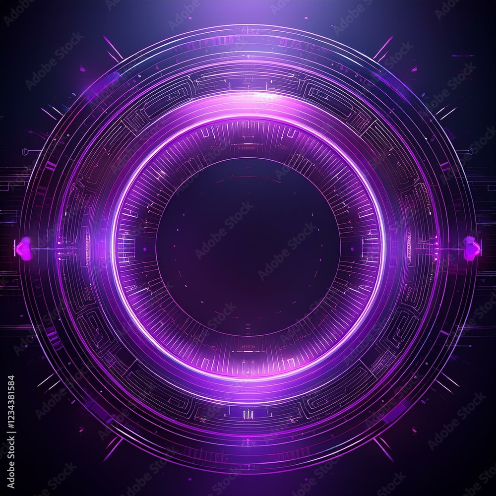 Fototapeta premium Creative digital tech circle on dark background concept with copy space for design