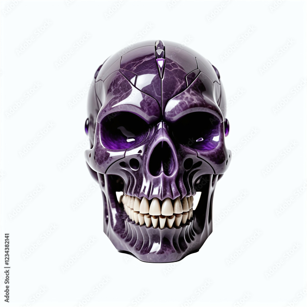 Fototapeta premium Skull made of amethyst. Isolated on white background. Front view, Digital illustration.