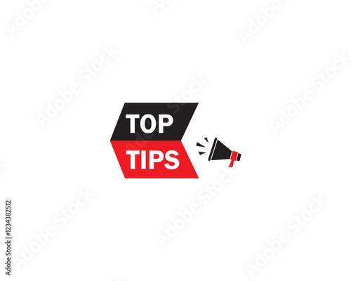Top tips banner with megaphone icon and speech bubble or helpful tricks with loudspeaker symbol