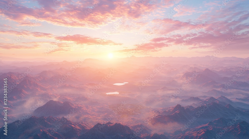 Majestic Sunset Over Hazy Mountain Ranges