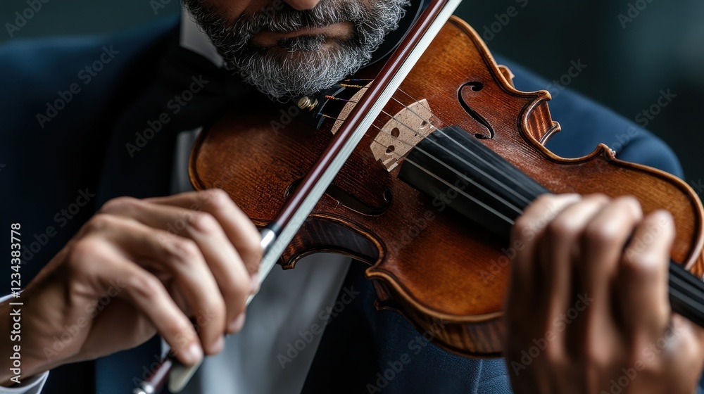 A close-up of a violinist playing a string instrument passionately. A close-up of a violinist playing a string instrument passionately.