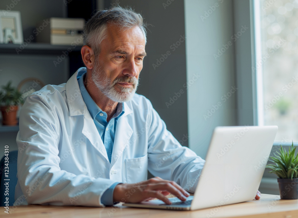 custom made wallpaper toronto digitalMan in Lab Coat Working on Laptop at a Desk