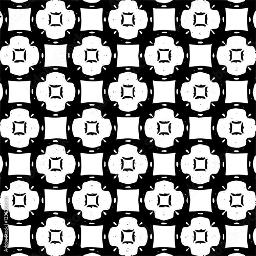 Geometric black-and-white floral pattern with seamless repetition for stylish vector art.