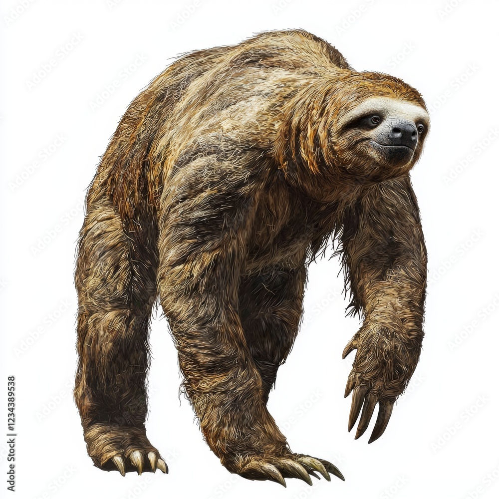 Fototapeta premium Realistic depiction of a sloth showcasing its unique posture and fur texture in natural habitat setting