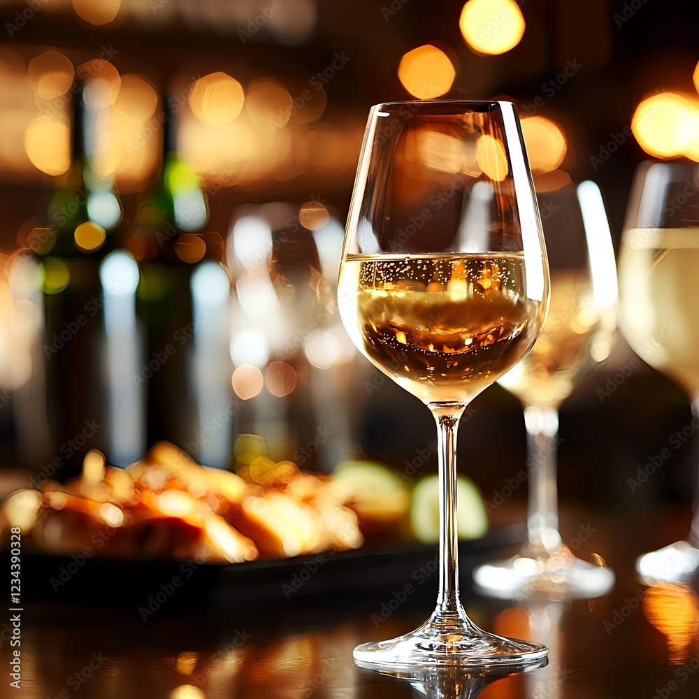 Naklejka premium Golden Hour White Wine in Elegant Bar
