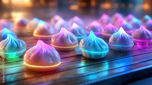 Wallpaper Mural neon glowing baozi dumplings food - neon Torontodigital.ca