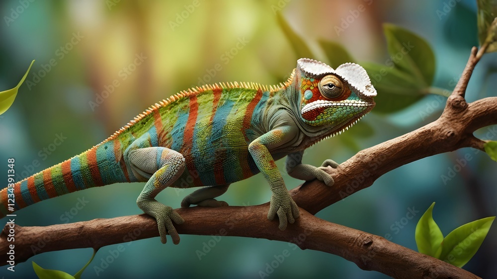 Tropical Chameleon-Inspired Artistic Background Tropical Chameleon-Inspired Artistic Background