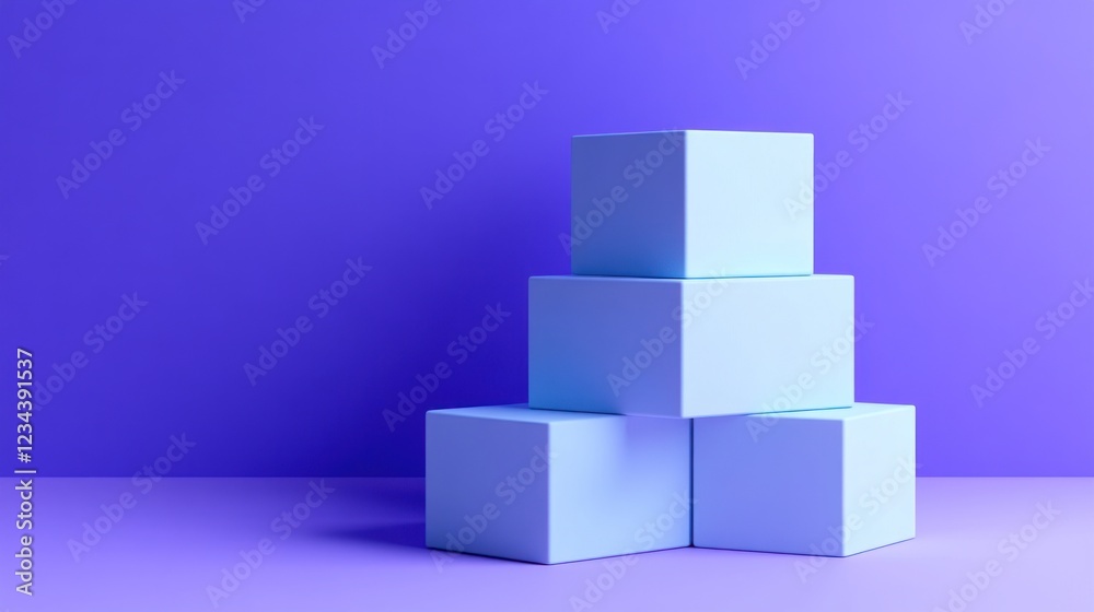 Four light-blue cubes stacked on purple background. Four light-blue cubes stacked on purple background.