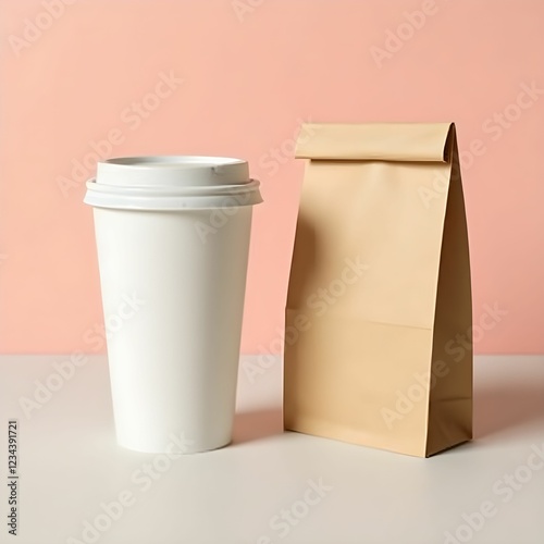 No-Brand Cup and Paper Bag in a Clean Design