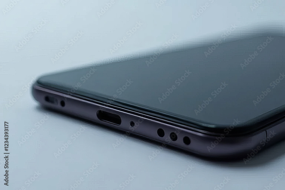 close up view of smartphone showcasing its sleek design and charging port. image highlights modern technology and minimalism close up view of smartphone showcasing its sleek design and charging port. image highlights modern technology and minimalism