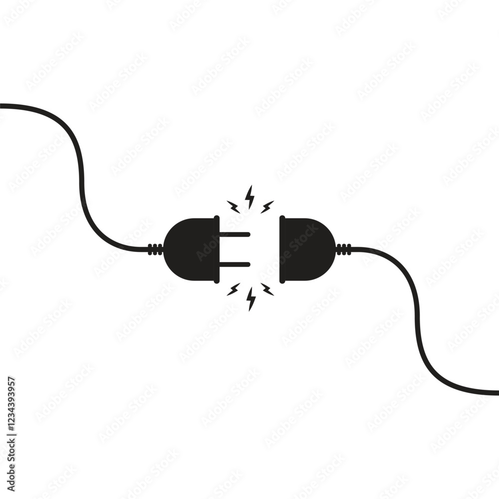 Electric socket with a plug. Connection and disconnection concept. Electric plug and outlet socket unplugged. Wire, cable of energy disconnect. Electric socket with a plug. Connection and disconnection concept. Electric plug and outlet socket unplugged. Wire, cable of energy disconnect.