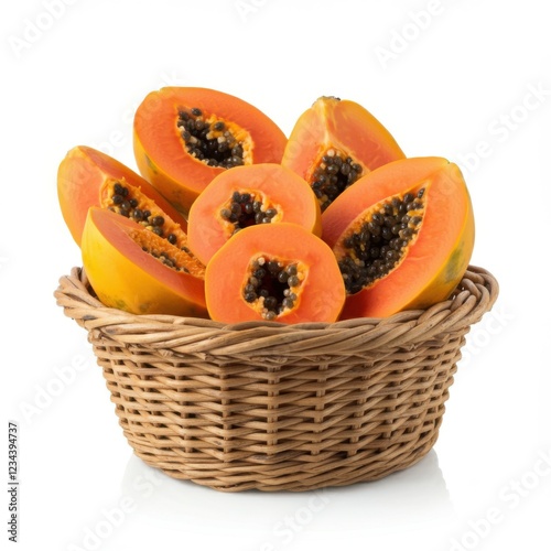 Juicy Half Slice of Ripe Papaya Overflowing from a Basket photo