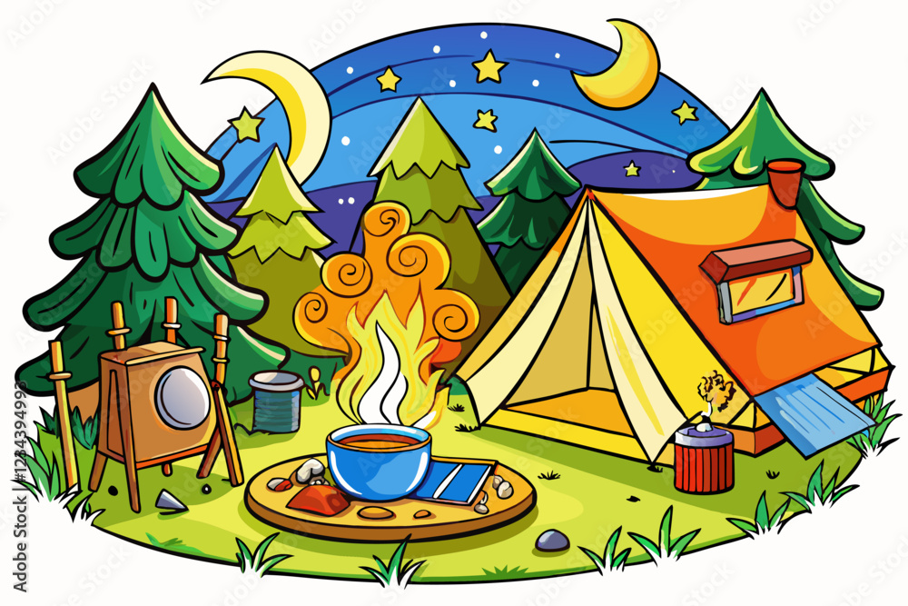 Print camping with a tent by the fire. Hiking, Camping. Adventure nature poster for nursery room. Print camping with a tent by the fire. Hiking, Camping. Adventure nature poster for nursery room.