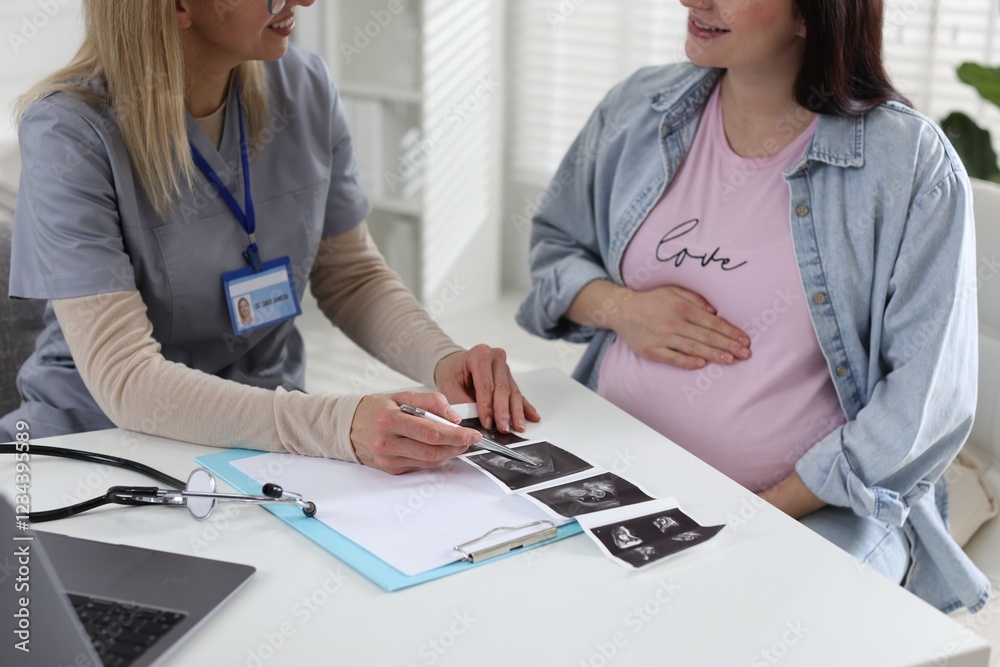 Pregnant woman having appointment with doctor in clinic, closeup Pregnant woman having appointment with doctor in clinic, closeup