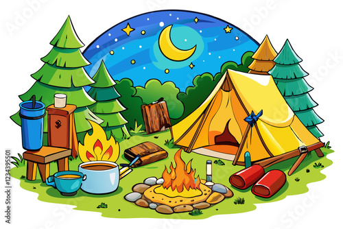 Mountaineering tents. Military and tourist tent for camping or army expedition, temporary shelter on nature landscape fields .yellow tent front view on transparent background
